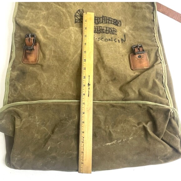 Vtg Woods Canoe Bag Canvas w Leather Straps Canada Made Backpack Sack Duluth Bag - Picture 12 of 16